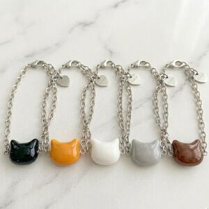 Cat Head Resin Bracelet - Stainless Steel Cable Chain